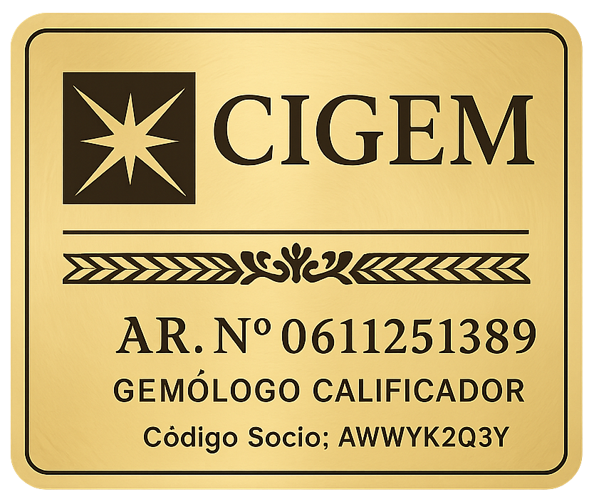 Circular official CIGEM seal with a gemstone illustration in the center, surrounded by the text CIGEM and Certificado. The seal is placed on a clean white background, conveying a sense of trust and professionalism.